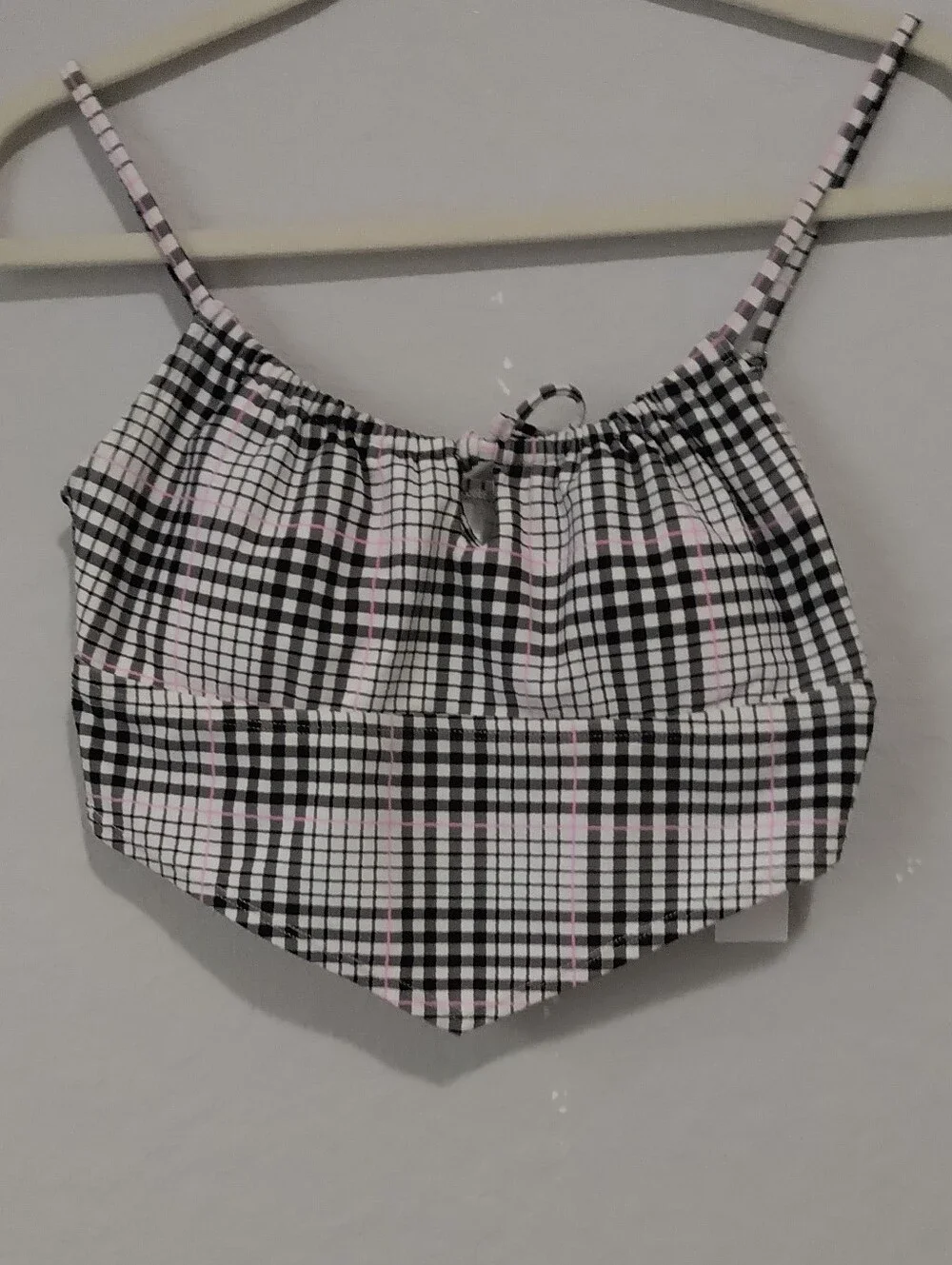 Salt + Cove Black, White and Light Pink Plaid Cropped Tank Top